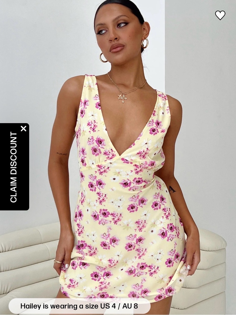 Princess Polly Yellow Floral V-Neck Mini Dress with Pink Blooms